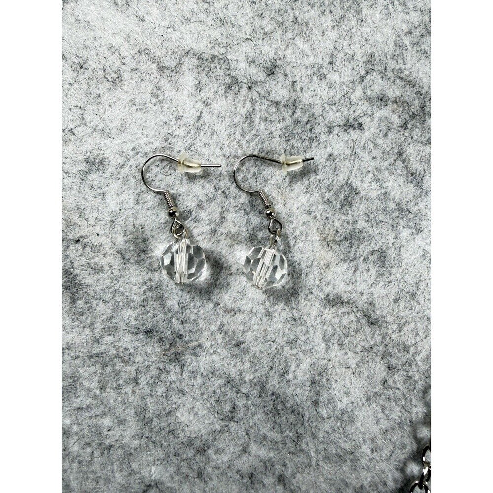 Y2K Silver Tone Clear Lucite Pendant Necklace Earrings Set Asymmetrical - Picture 6 of 7